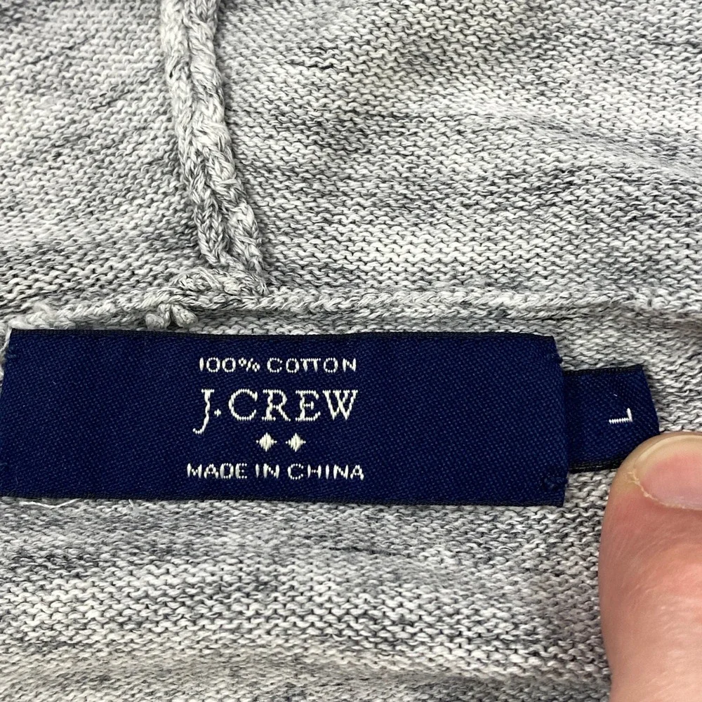 J. Crew Zip Up Hoodie Mens Large Minimalist 100% Cotton Marled Knit Grey Classic